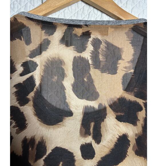 Soft Surroundings Women L Leopard Print Sheer Back 3/4 Sleeve Tunic Top Chic - Picture 6 of 8